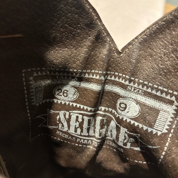 Sergal Womens Cutout Sequin Cross and Angel Wings Western Pull on Brown Boots 9 - Picture 7 of 9